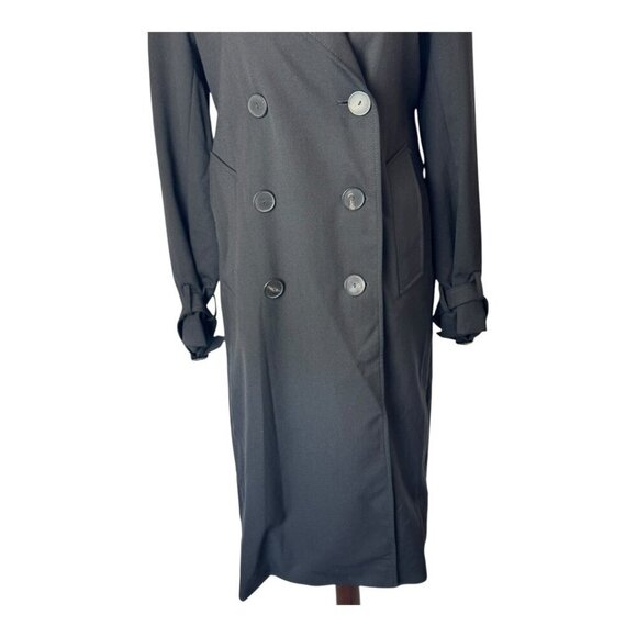Sandro Coat Women Medium Black Wool Blend Double Breasted Trench Overcoat Luxury - Picture 5 of 13